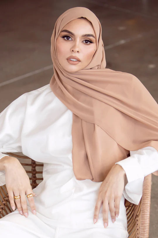 Plain Georgette Hijab in Beige - Image 3