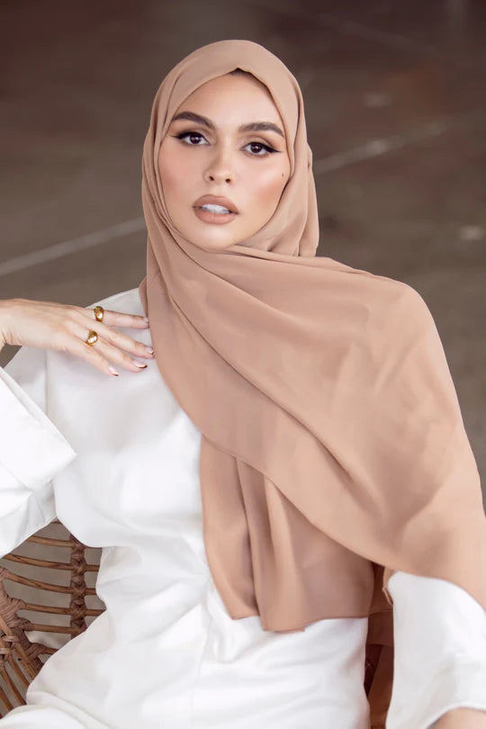 Plain Georgette Hijab in Beige - Image 2