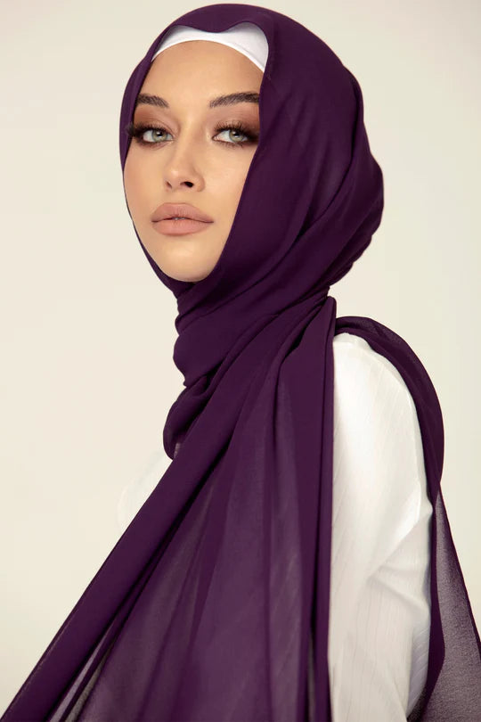 Plain Georgette Hijab in Eggplant - Image 3