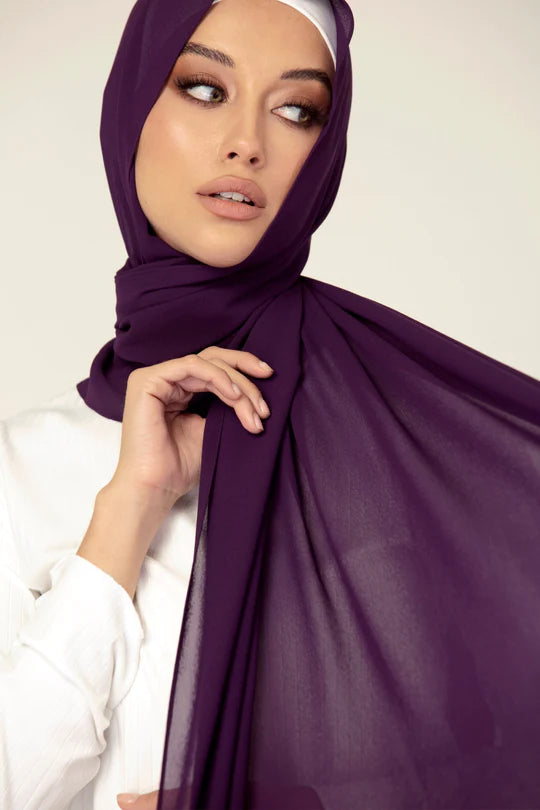 Plain Georgette Hijab in Eggplant - Image 2
