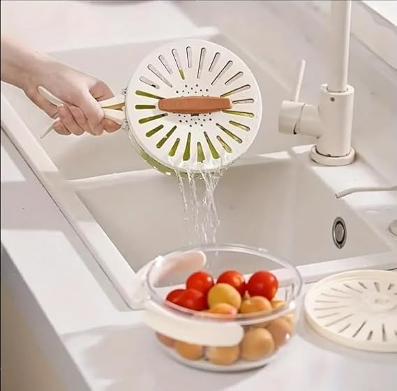 2 in 1 Multifunctional Drainer and Strainer, Draining Basket with Lid